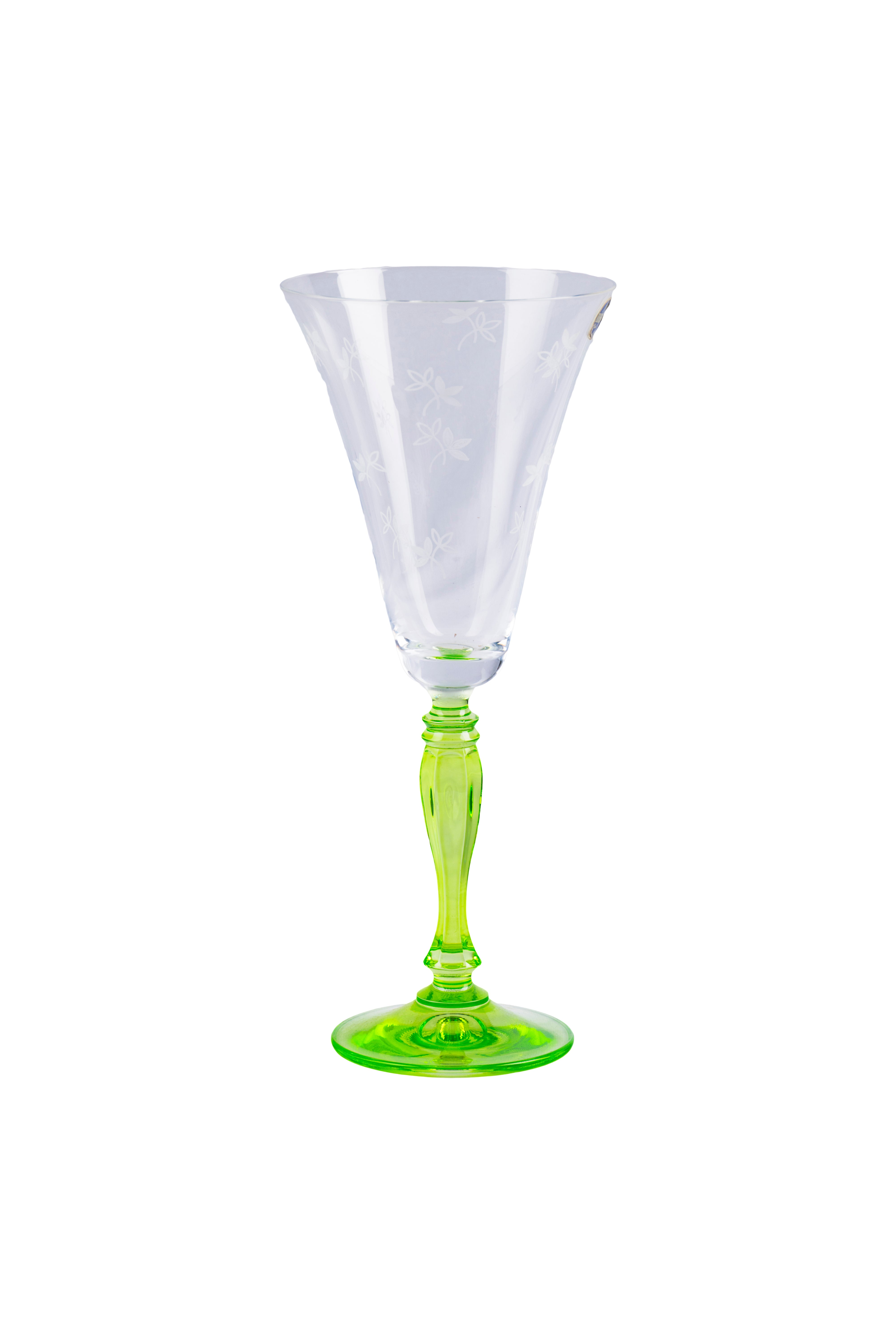 CAESAR CRYSTAL BOHEMIAE - Bell Shaped Crystal Cut Glass in Green Color - Bespoke Cocktail Green Flute Glass with Fine Detailing.