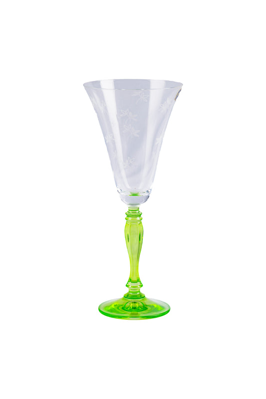 CAESAR CRYSTAL BOHEMIAE - Bell Shaped Crystal Cut Glass in Green Color - Bespoke Cocktail Green Flute Glass with Fine Detailing.