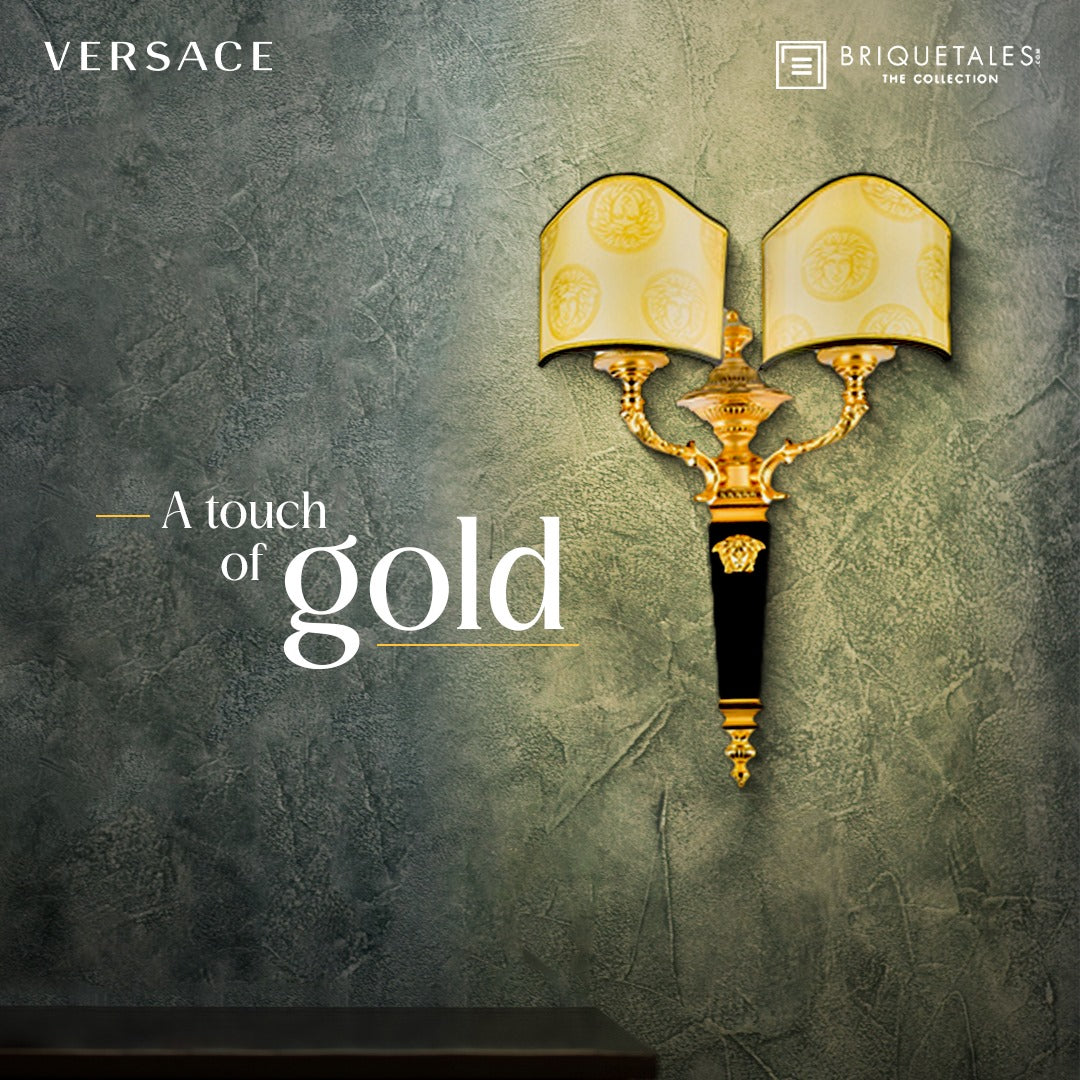 VERSACE - Lampshade – Silk, Gold Medusa Décor, Black rim.