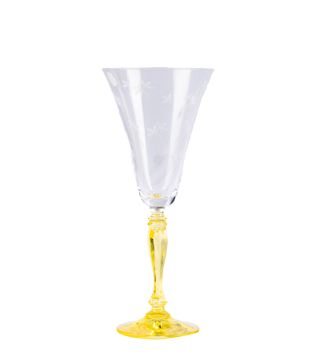 CAESAR CRYSTAL BOHEMIAE - Bell Shaped Crystal Cut Glass in Yellow Color - Bespoke Cocktail Yellow Flute Glass with Fine Detailing.