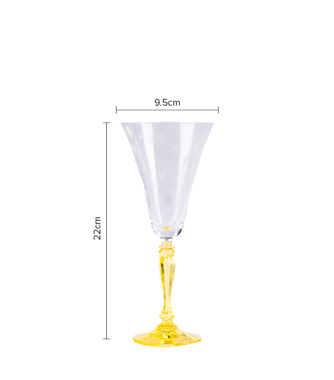 CAESAR CRYSTAL BOHEMIAE - Bell Shaped Crystal Cut Glass in Yellow Color - Bespoke Cocktail Yellow Flute Glass with Fine Detailing.