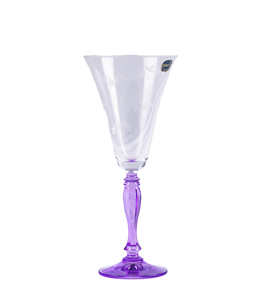 CAESAR CRYSTAL BOHEMIAE- Bell Shaped Crystal Cut Glass in Purple Color - Bespoke Cocktail Purple Flute Glass with Fine Detailing.