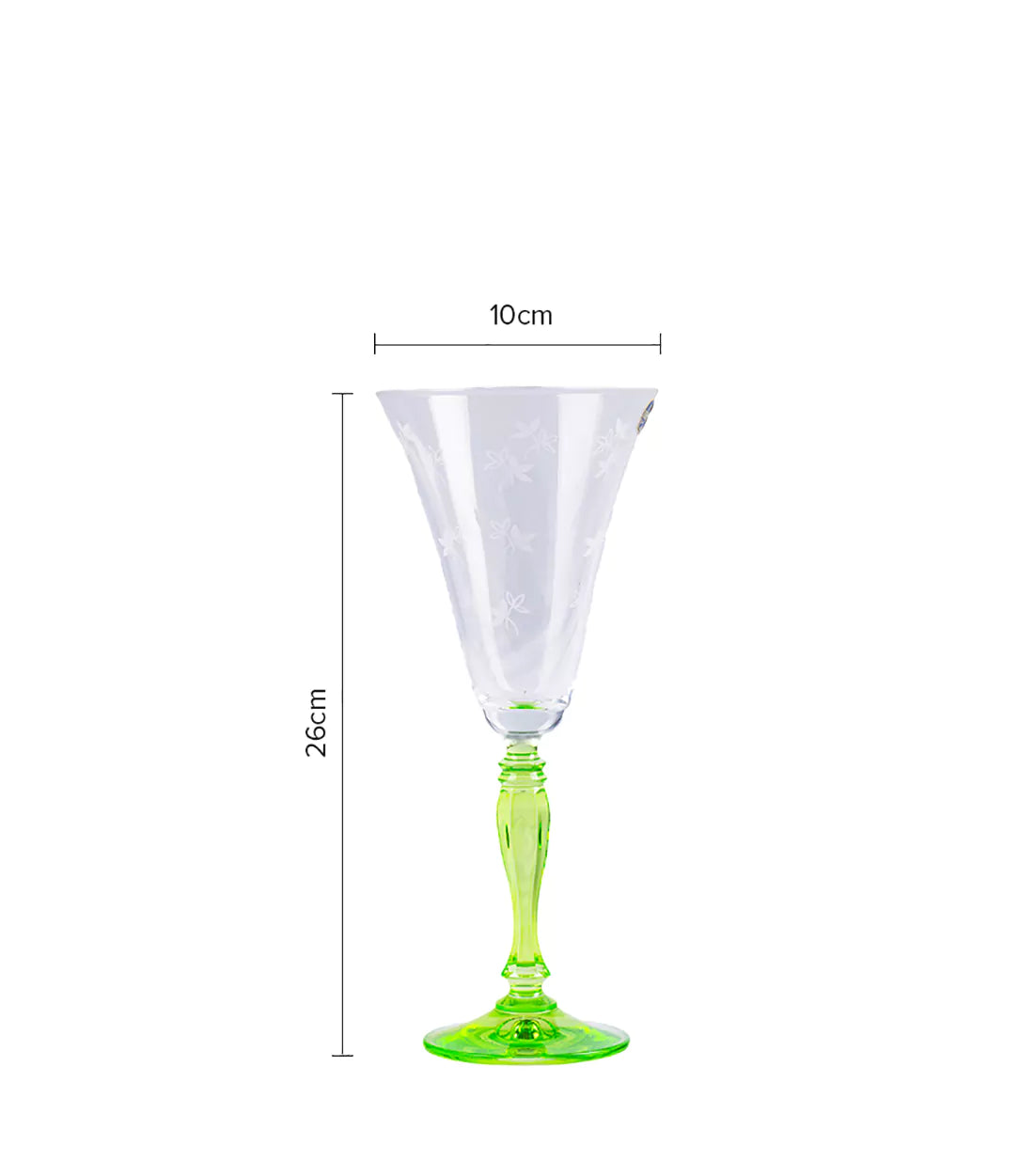 CAESAR CRYSTAL BOHEMIAE - Bell Shaped Crystal Cut Glass in Green Color - Bespoke Cocktail Green Flute Glass with Fine Detailing.