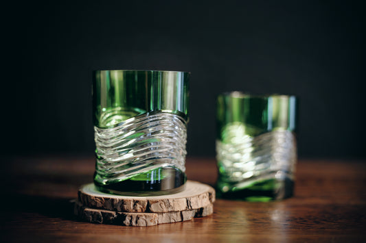 CAESAR CRYSTAL BOHEMIAE - Emerald Green Glass with Wave Design.