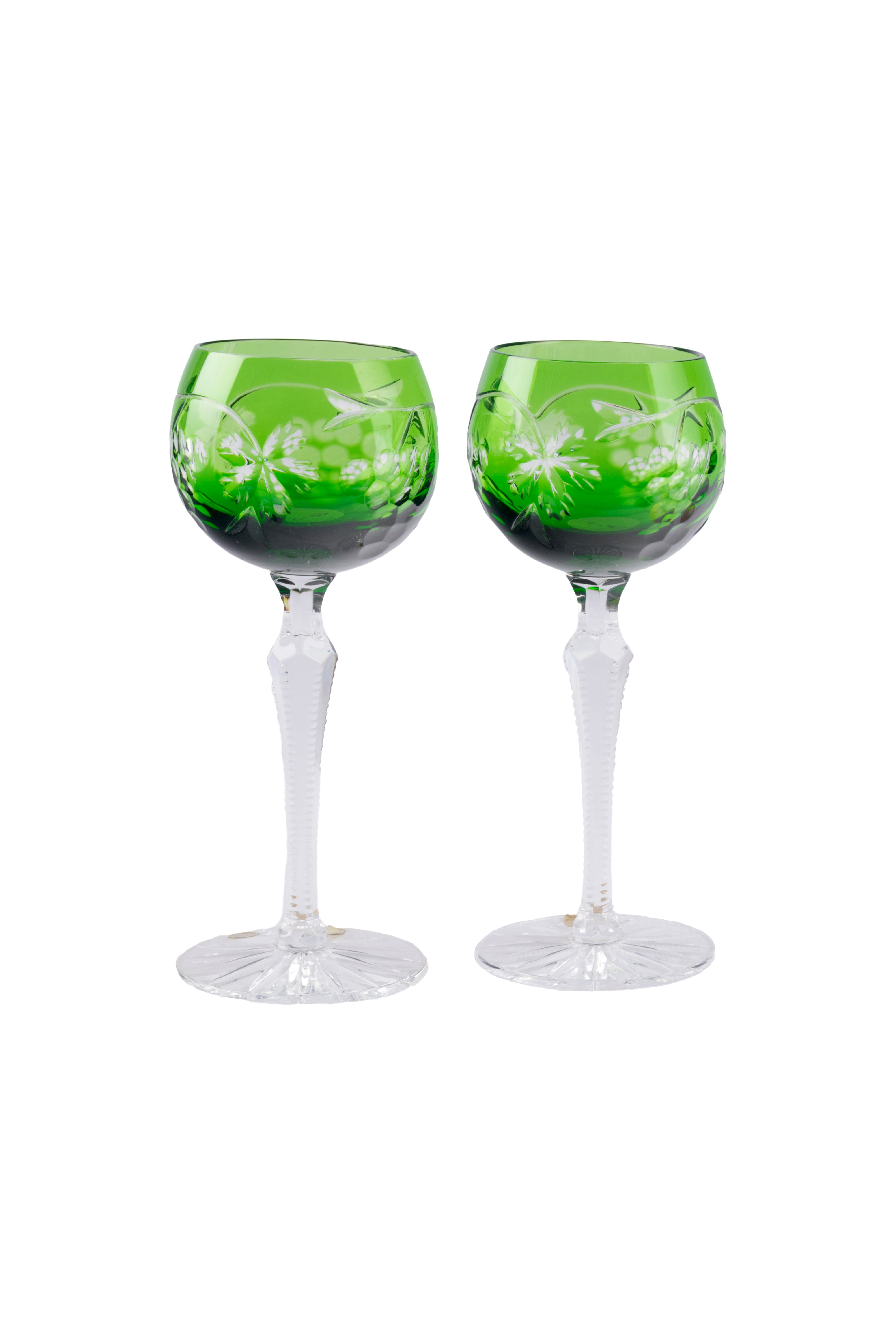 CAESAR CRYSTAL BOHEMIAE - Roman Grapes - Bohemia crystal emerald green cut glass - Handcrafted crystal glass with intricate patterns.