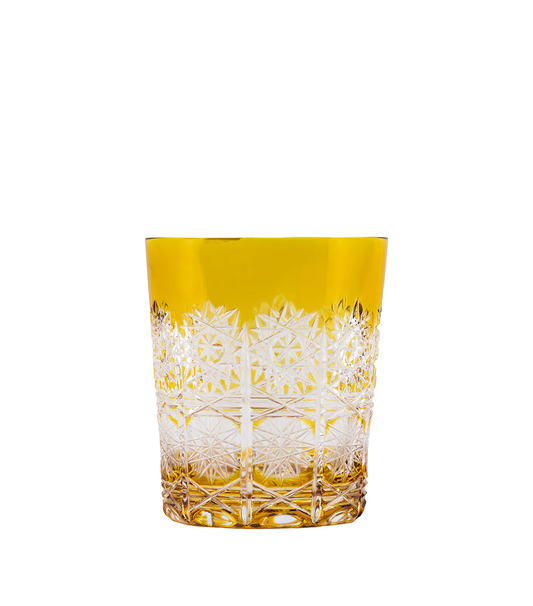 CAESAR CRYSTAL BOHEMIAE - Caramel Brown Whiskey Glasses - Handcrafted Designer Glass with a Detailed Pattern.