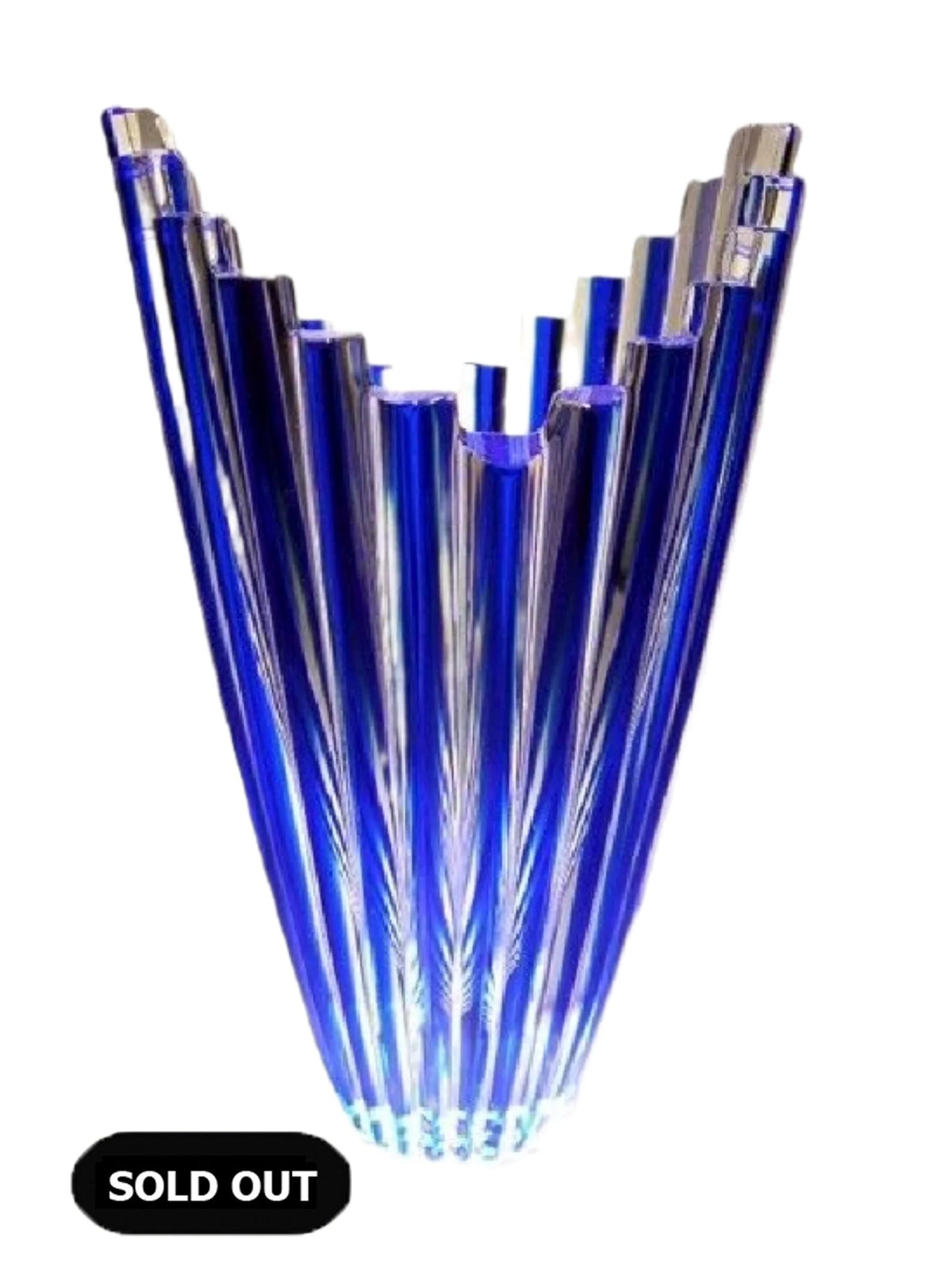 CAESAR CRYSTAL BOHEMIAE - Cobalt Blue Vase - Art Glassware Mikado Cut Cased Vase from Czech Republic